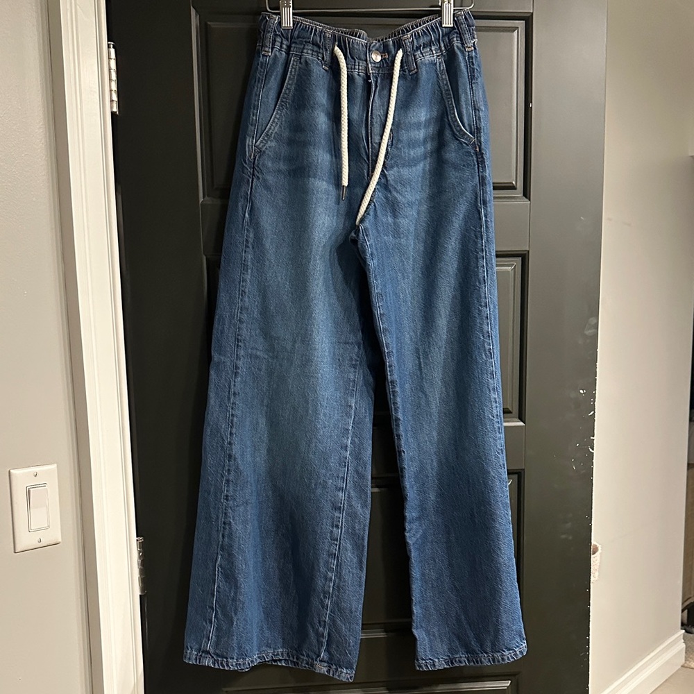 Pilcro the adi midrise Medium Blue Wide-Leg Drawstring Denim Jeans